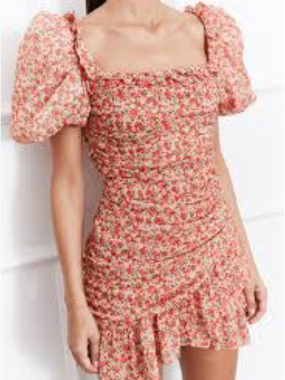 Mergim Square Neck Floral Puff-Sleeve Mini Dress 2 NWT